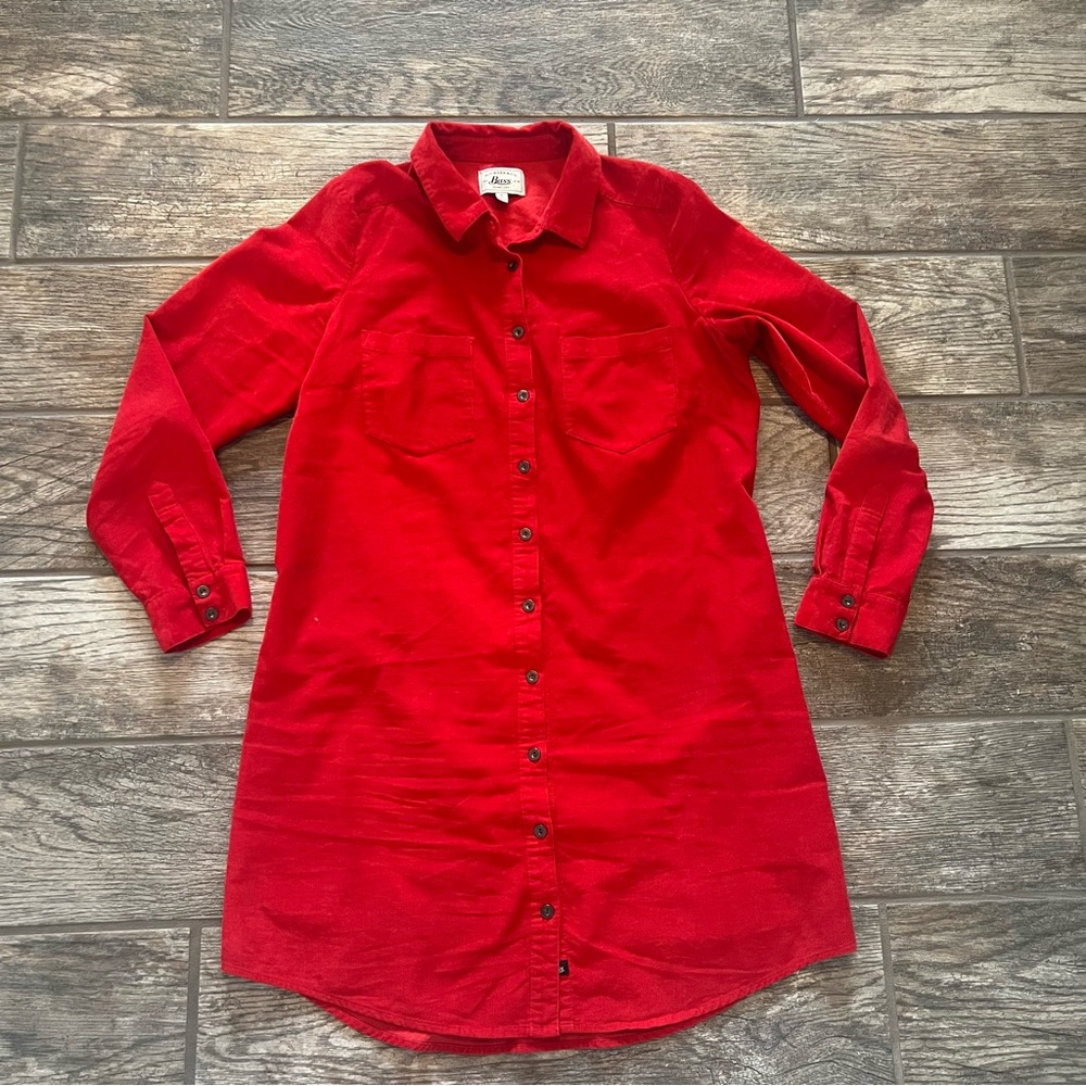 G.H. Bass & Co. Red Button Dress Short Mini Long Sleeve Cotton Corduroy Women S